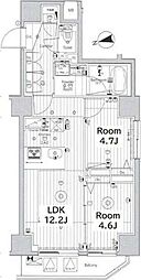 JR常磐線 上野駅 徒歩10分の賃貸マンション 12階2LDKの間取り