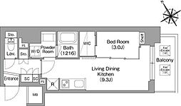 都営浅草線 蔵前駅 徒歩2分の賃貸マンション 9階1LDKの間取り