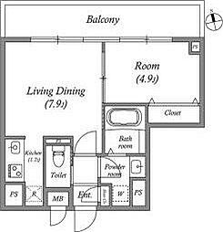 JR山手線 神田駅 徒歩4分の賃貸マンション 6階1LDKの間取り