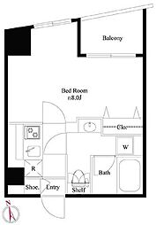 都営大江戸線 牛込柳町駅 徒歩3分の賃貸マンション 10階1Kの間取り