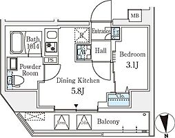 東京メトロ千代田線 湯島駅 徒歩5分の賃貸マンション 9階1DKの間取り