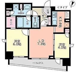 都営大江戸線 飯田橋駅 徒歩9分の賃貸マンション 9階2LDKの間取り
