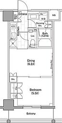 東京メトロ東西線 早稲田駅 徒歩2分の賃貸マンション 8階1DKの間取り
