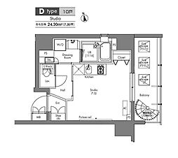 東京メトロ日比谷線 茅場町駅 徒歩9分の賃貸マンション 3階ワンルームの間取り