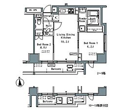 東京メトロ日比谷線 仲御徒町駅 徒歩5分の賃貸マンション 12階2LDKの間取り