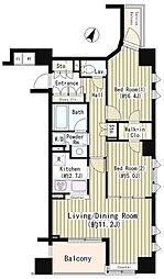 東京メトロ日比谷線 小伝馬町駅 徒歩3分の賃貸マンション 9階2LDKの間取り