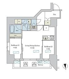 つくばエクスプレス 浅草駅 徒歩1分の賃貸マンション 7階2LDKの間取り