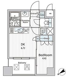 東京メトロ日比谷線 人形町駅 徒歩5分の賃貸マンション 8階1DKの間取り