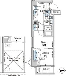 都営大江戸線 牛込柳町駅 徒歩5分の賃貸マンション 1階1DKの間取り