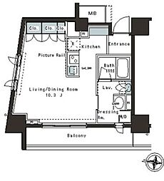 都営大江戸線 本郷三丁目駅 徒歩1分の賃貸マンション 7階1Kの間取り