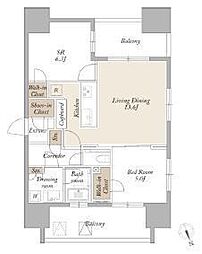 東京メトロ丸ノ内線 新宿御苑前駅 徒歩5分の賃貸マンション 15階1SLDKの間取り