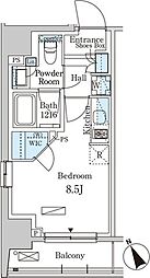 東京メトロ日比谷線 茅場町駅 徒歩1分の賃貸マンション 6階ワンルームの間取り