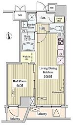 SK-ONE市ヶ谷 1LDKの間取図画像
