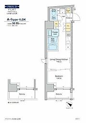 プラウドフラット日本橋大伝馬町 1LDKの間取図画像