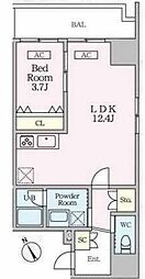 新宿区片町マンション 1LDKの間取図画像