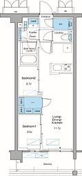 新宿区高田馬場3丁目マンション 2LDKの間取図画像
