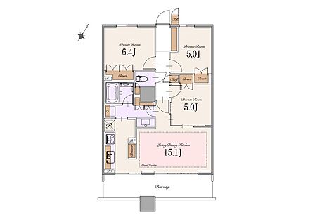 専有面積:70.87m2(壁芯)(トランクルーム0.31m2・DS・PS含む) アルコープ面積:0.98m2 バルコニー面積:12.16m2