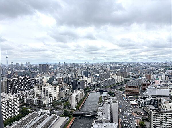 水辺の潤いと都市の躍動を感じられる眺望。高層階ならではの開放感をお楽しみいただけます。