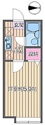 オーネスト六町1 1Kの間取図画像