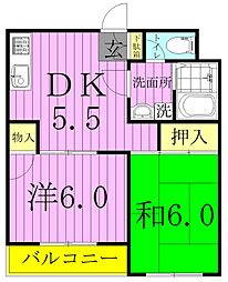 サンヴェール関原 2DKの間取図画像