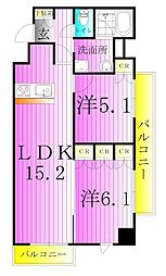 メトロステージ亀有 3階2LDKの間取り