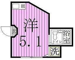 KKハウス北千住 1階ワンルームの間取り