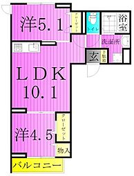 グラナーデ興野 1階2LDKの間取り