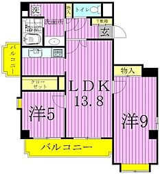 綾東ヴィレッジ弐番館 6階2LDKの間取り