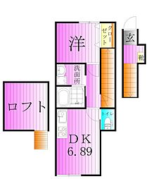 casa　bonheur 2階1DKの間取り