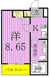 グランドエグザ親水公園1 1階1Kの間取り
