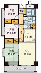 ピア親水公園 4階3LDKの間取り