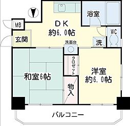 コートアオイ 5階2DKの間取り