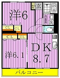 Casa　Verde 3階2DKの間取り