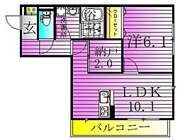 ガーデンホームズ高野 2階1SLDKの間取り