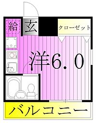 ユネックスヒルズ 2階ワンルームの間取り