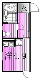 リブ亀有 2階ワンルームの間取り
