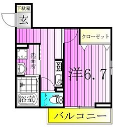 メゾンサニーサイド 1Kの間取図画像
