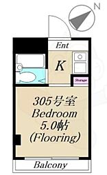 芦花公園ハイツ ワンルームの間取図画像