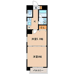 仙台市営南北線 五橋駅 徒歩9分の賃貸マンション 4階2Kの間取り