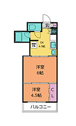 シャングリラ高松 3階2DKの間取り