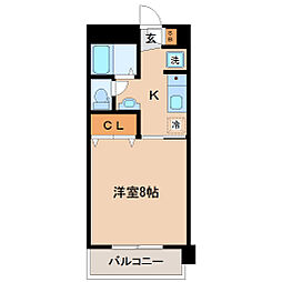 ヱビスヤパークサイド 6階1Kの間取り