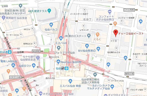 画像29:ドゥーエ仙台イースト・地図、仙台駅徒歩５分の好立地マンションです。