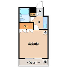 イーグルハイツ銀杏町 1Kの間取図画像