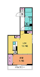 D-ROOMMIYAMACHI3 1LDKの間取図画像