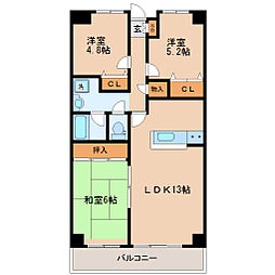 スカイコート上杉 3LDKの間取図画像