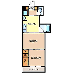 クレスト連坊 6階2DKの間取り