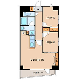シンフォニー柏木 7階2LDKの間取り