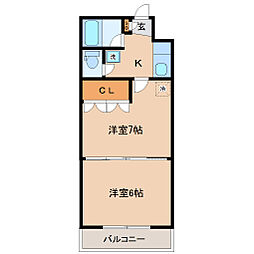 JR仙山線 東照宮駅 徒歩10分の賃貸マンション 2階2Kの間取り