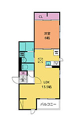 DーROOMルント連坊 B 1LDKの間取図画像