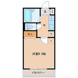 サンライト・12 2階1Kの間取り